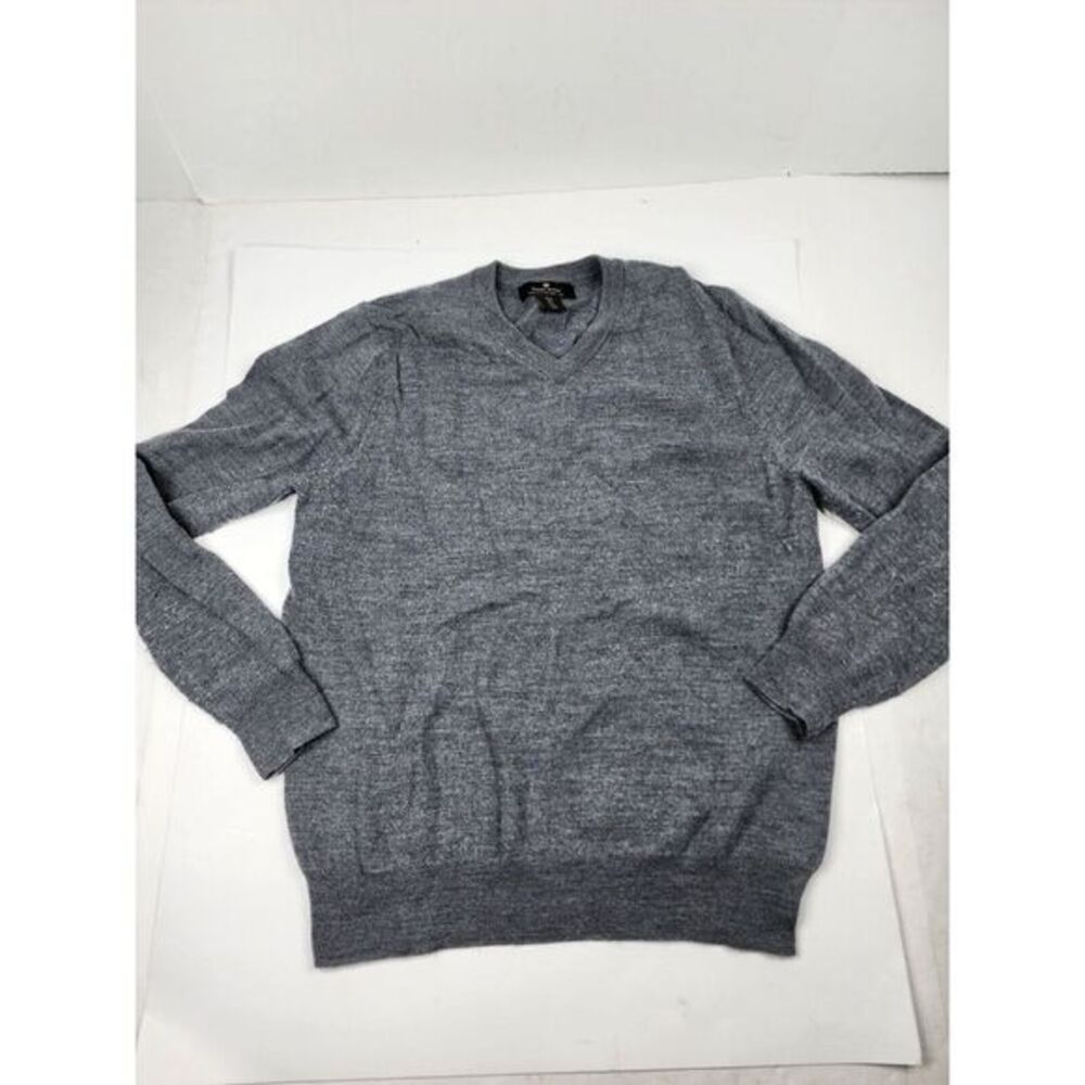 Daniel Bishop Sweater Mens‎ S Gray 100% Extra Fine Merino Wool V Neck Pullover